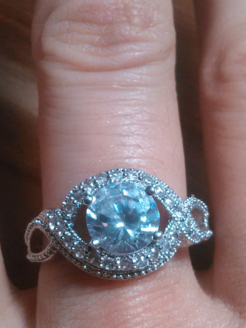 White Cubic Zirconia and White Crystal Infinity Shank Ring (Size 10)